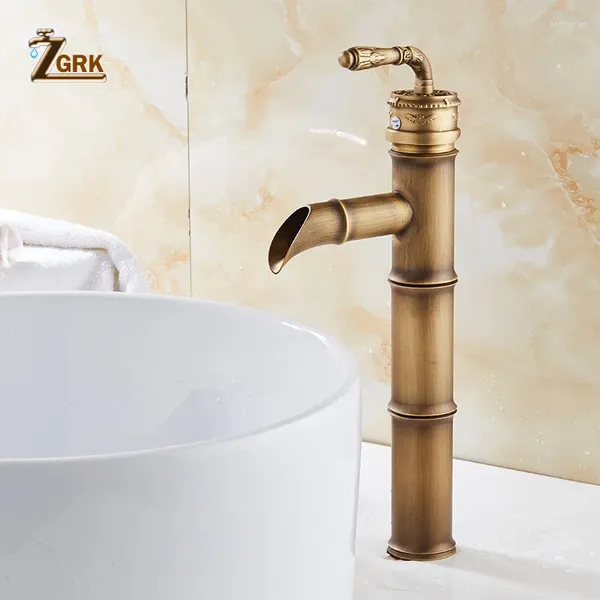 Torneiras de pia do banheiro ZGRK Torneira Basin de bronze Alto Bamboo Cold Mixer Taps Cozinha Montada no jardim de cozinha