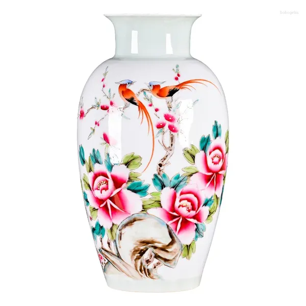 Vasen Keramik Master handbemalte Frühling Full Garten Vase Pink Blumenarrangement Chinesische Wohnzimmer Curio Regale Regale