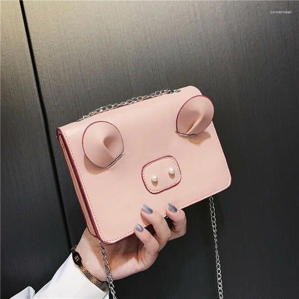 Bolsas de ombro 2024 estas femininas casuais de couro pu do bolsa feminina bolsa zip bola crossbody shouder kawaii cartoon porco mensageiro