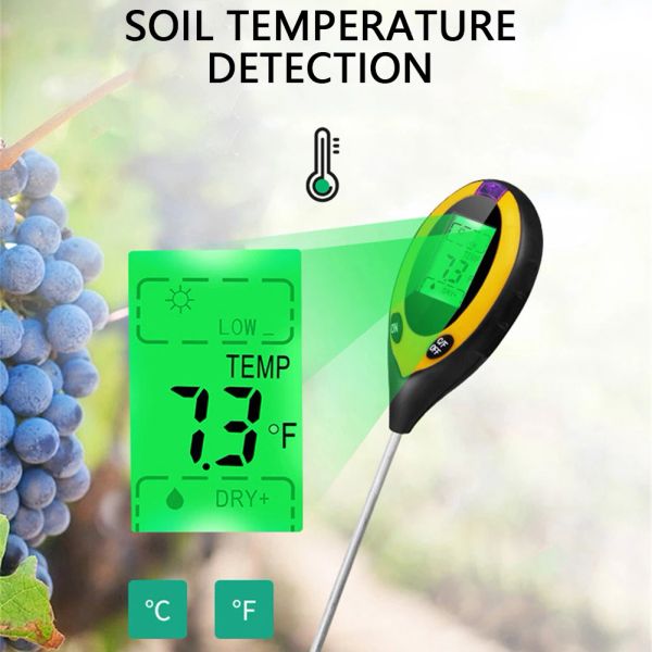 3 su 1 tester digitale del terreno pH monitorano monitoraggio del misuratore del misuratore del terreno del terreno di luce solare per le piante da giardinaggio agricoltura