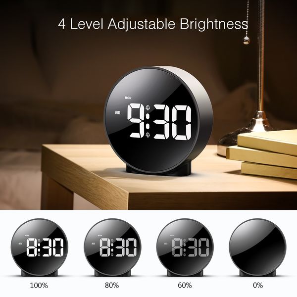 ORIA DIGITAL ALARM LED TIBLE Clock Snooze Display Time Night Light Desktop Runde Uhr USB Wecker Home Decor Geschenke 3 Farben