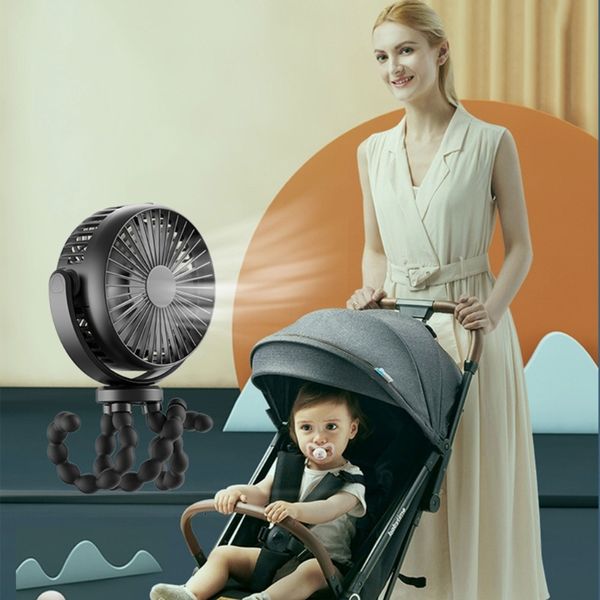 Baby Stroller Fan Clip Portable no USB Mini Fan for Pushchair 360 ° Rotatable Air Ilrifing Fan para laptop de escritório de Bicycles