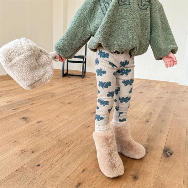 Pantaloni 2023 inverno nuovi leggings in pile per bambini in cotone per neonati più velluto pantaloni caldi pantaloni da bambino