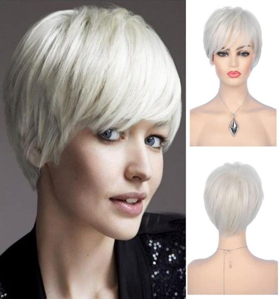 Короткие светлые парики для женщин Pixie Cut Liedered Wig с челками Синтетическая теплостойкость Хэллоуин Косплей WIG6164518
