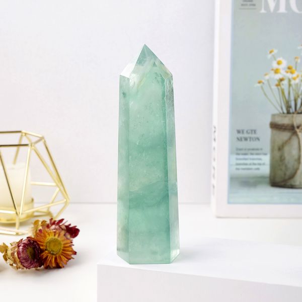 Big Wand Natural Crystal Point Green Fluorite Tower Healing Stone Energy Ore Mineral Obelisk Home Decor