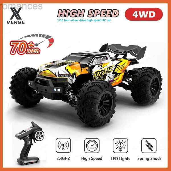 Carro elétrico/rc 1 16 70 km/h de alta velocidade carro RC com LED 2,4g de controle remoto sem escova 4wd Off Road 4x4 Monster Truck Toys for Boys 16102Pro 240411