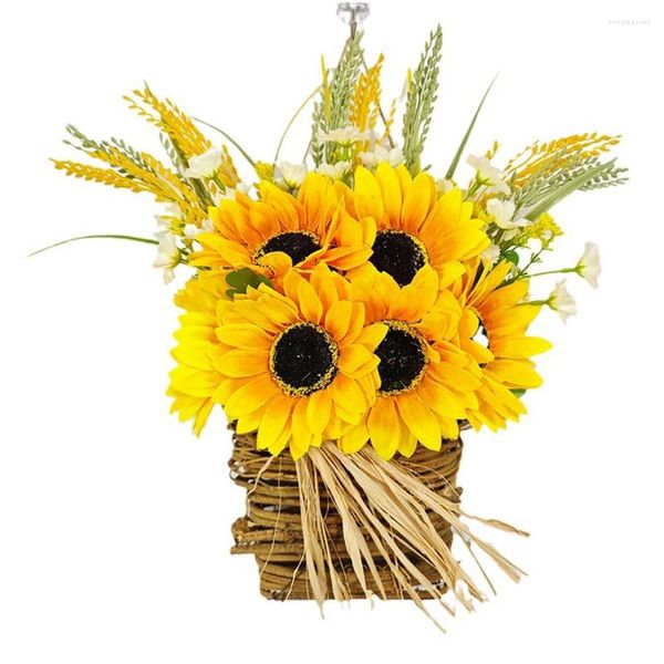 Fiori decorativi girasole cesta appesa alla ghirlanda raccolto decorazione della finestra della parete del grano dorato