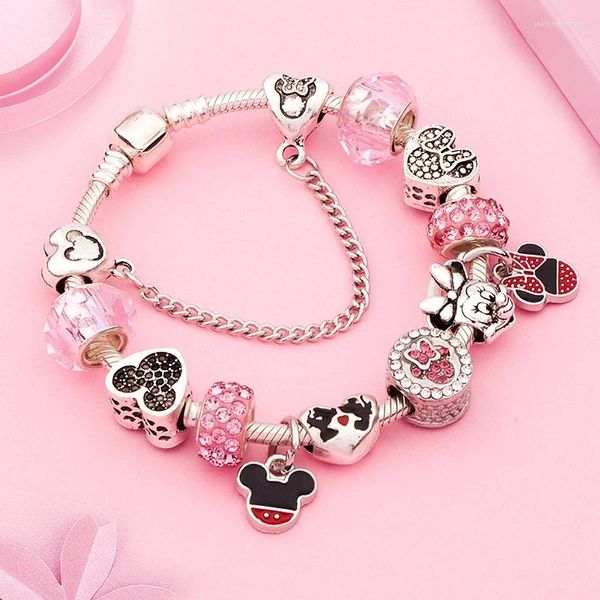 Charm Bracelets Design Schöne rosa Kristallperle Bunte Emaille handgefertigtes DIY -Armband für Frauen Kinds