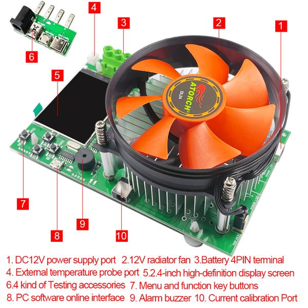 Testador de capacidade de bateria de 150w 4-WIRES Testador de 2,4 polegadas TFT TIPO CNC TIPO DE CARGA ELECTNICA Testador de descarga de energia com adaptador da UE