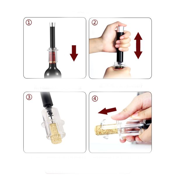 Hava Pompası Şarap Şişesi Açıcı Güvenli Taşınabilir Alüminyum Alaşım Pin Cork Tövbe Hava Basınç Tirbuşma Tirbuşma Mutfak Araçları Bar Aksesuarları