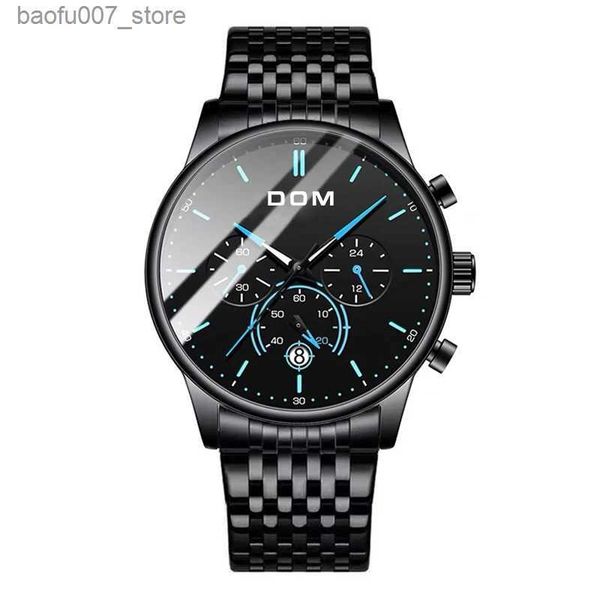 Orologi da polso Dom Quartz Mens Leisure Luce in acciaio inossidabile Stripe impermeabile