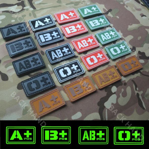 A B AB O Tipo de sangue positivo Patch PVC Luminous Military Tactical Hook and Loop Fisker Medic Patches para Hat Patches Militares