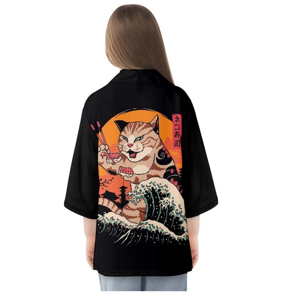 Neuankömmlinge japanischer Stil Katzendrucken traditionelle Kimono -Männer Yukata Strickjacken Cosplay Haori Übergroße Streetwear Samurai Tops