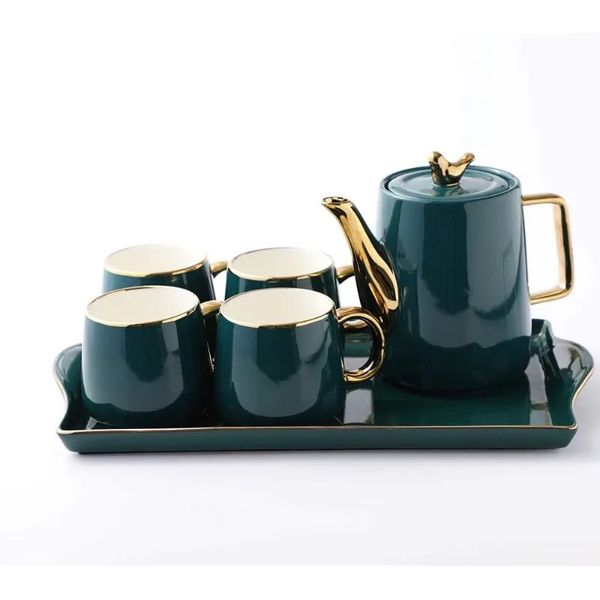 Tazza di tè set di teiere con tazze di caffè in ceramica smeralda vasso