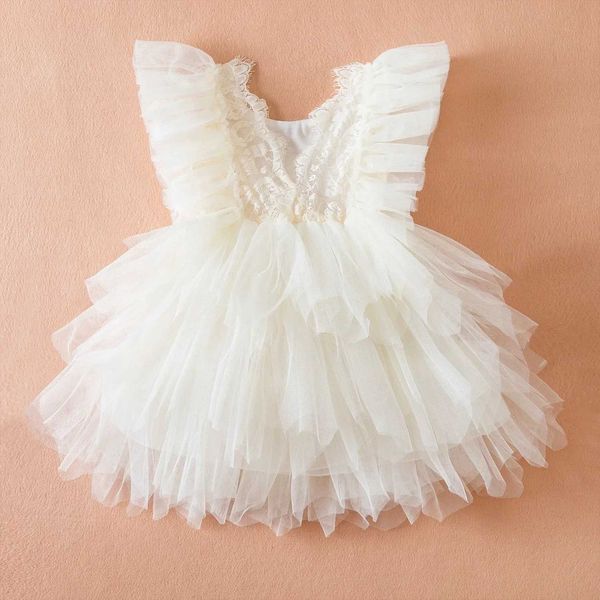 Mädchenkleider neues kleines Mädchen Sommer Rückenless florale Spitze Stickerei ärmellose lässiges Kleid Süße Säuglingsgeburtstagsfeier Kleid Baby Kleidung