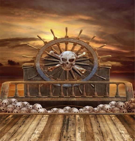 Деревянный пиратский корабль Детский понайный фон, деревянные напольные черепа, ночные неба, детские студия, по съемкам, винтаж 8778848