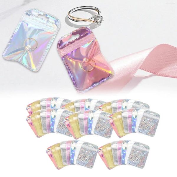 Bolsas de jóias 100x bolsas holográficas selvagens semi -transparente Iridescent Bloqueio de zíper para amostras de negócios Favory Favor