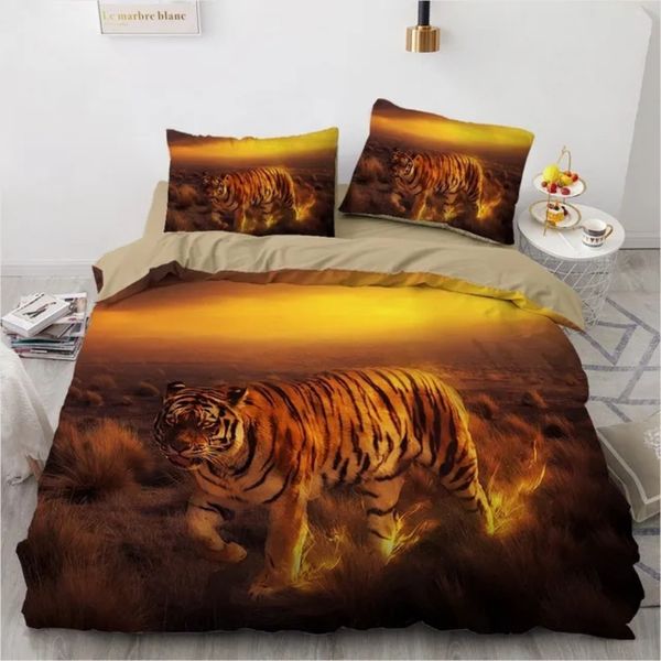 3D Animal Tigers Bettwäsche Set 2/3pcs Weiche Mikrofaser Königin King Zwillingsgröße Duvet -Abdeckung Set mit Kissenwaren Teenager Jungen Bettwäsche