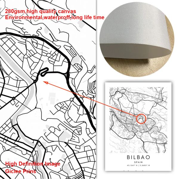 Pôster de mapa da cidade de Bilbao Custom personalizado qualquer mapa da cidade