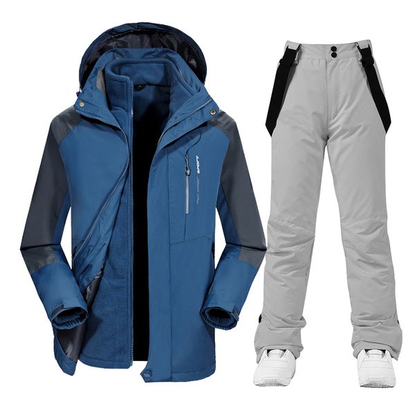 Giacca da sci e pantaloni uomini 3 in 1 Spessa vestito da sci caldo Abbigliamento da neve impermeabile invernale Ski snowboarding Jackets marchio