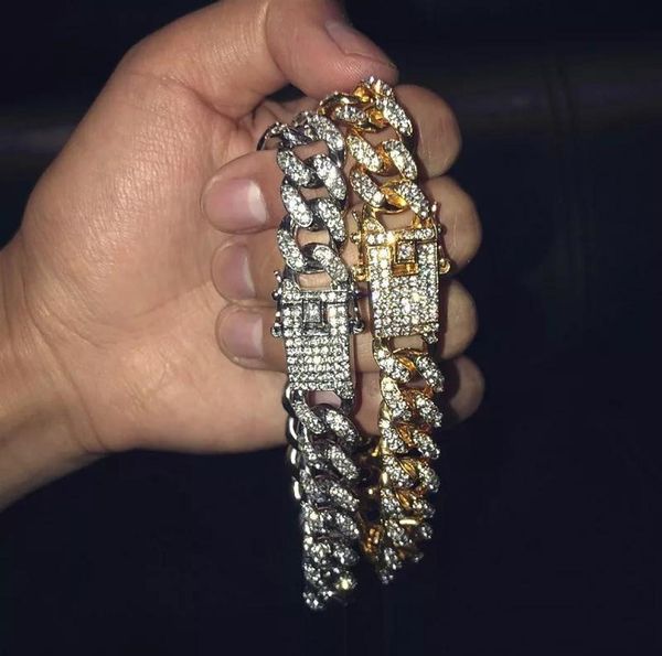 Yeni güzel şık parlak erkek hip hop altın bilezik mücevherler buzlu zincir bileklikler gül altın gümüş Miami Küba Bağlantı zinciri Bracele7785858