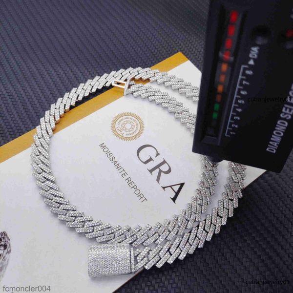 Teste de diamante de colar de colar cubano 8-14mm de largura GRA MOISSANITE 18K Gold Sterling Silver Link Chain for Men Hip Hop To3q
