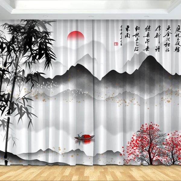 Пользовательский национальный стиль Zen Ink Bamboo Shade Print Толстый занавес
