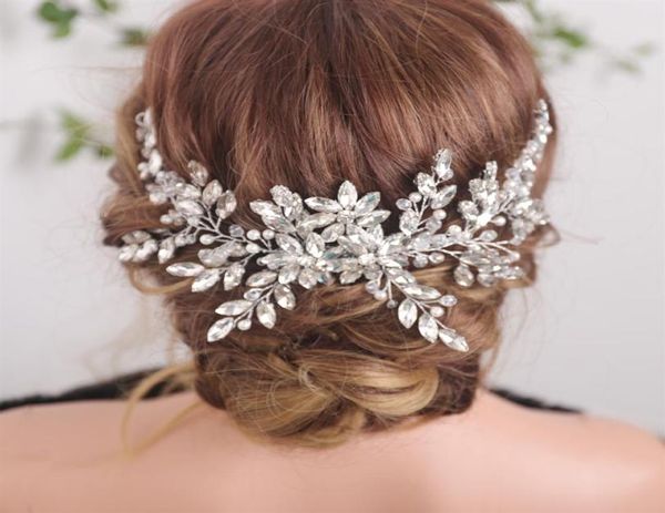 Bridal vintage prata strass completo shinstones grandes pente de cabelo de noiva e pérolas e cristais pente de cabelo penteado