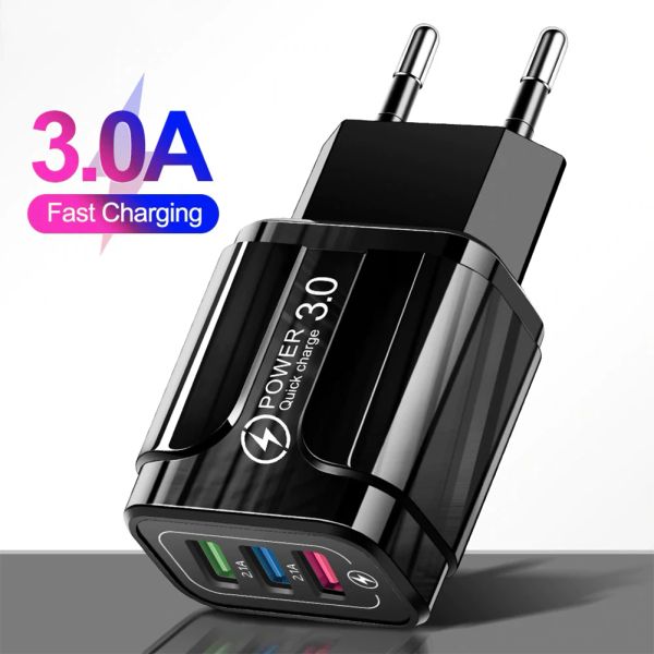 Universal 3 Ports Fast Quick Charge LED USB HUB Adapter Adapter UK EU US Plug Plug Phone Chepe Charge Power Socket Plug