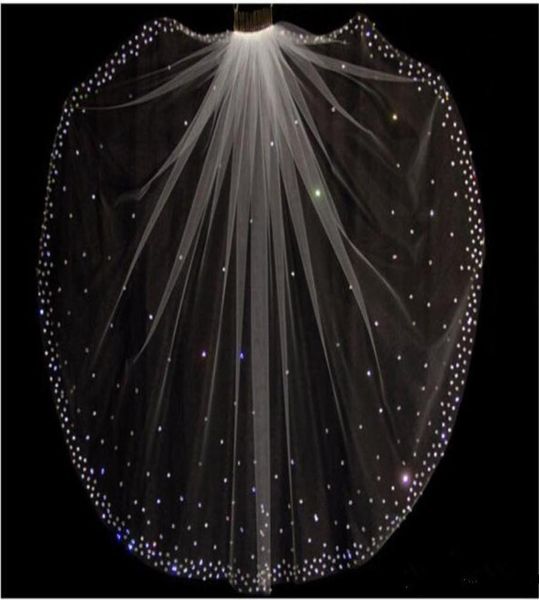 Sparkly Glitzer funkeln hochwertig 1 Schicht Kristalle Hochzeitsschleier mit Kamm weiße Elfenbein -Brautzubehör9020086