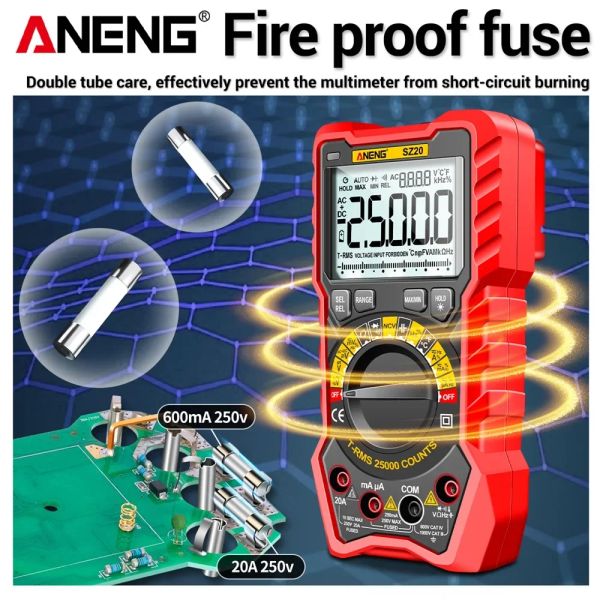 Aneng sz20 25000 conta multimetro smart manuale gamma metro ncv ac dc ohm hz smart gamma gamma digitale strumenti di tester multimetro digitale