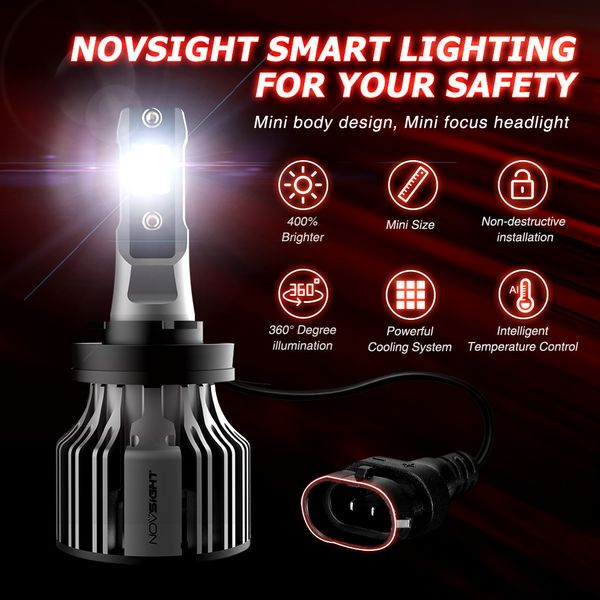 Novsight H1 H3 H4 H7 H11 H13 9005 9006 9012 Светодиодные автомобильные фары 72W 10000LM 6000K Белые супер -яркие светодиодные лампы H16JP