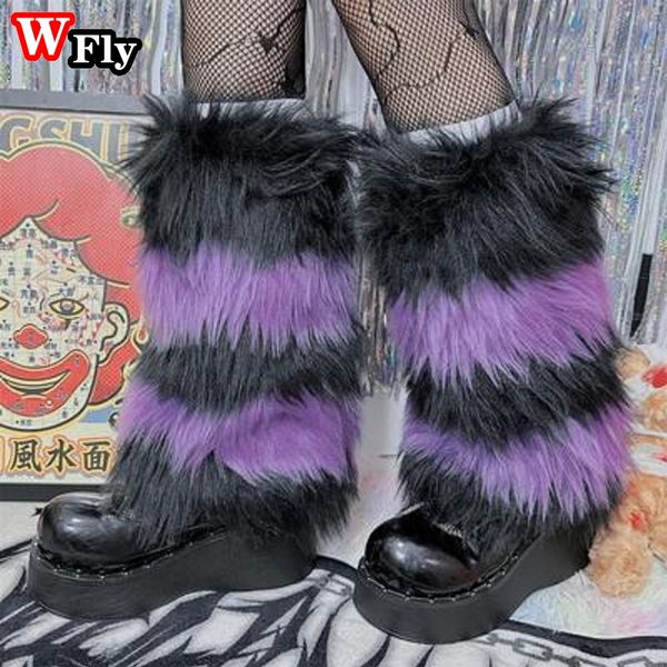 Aquecedores de perna de pelúcia multicoloridos meninas picantes milennium gótico punk perna aquecedores y2k harajuku