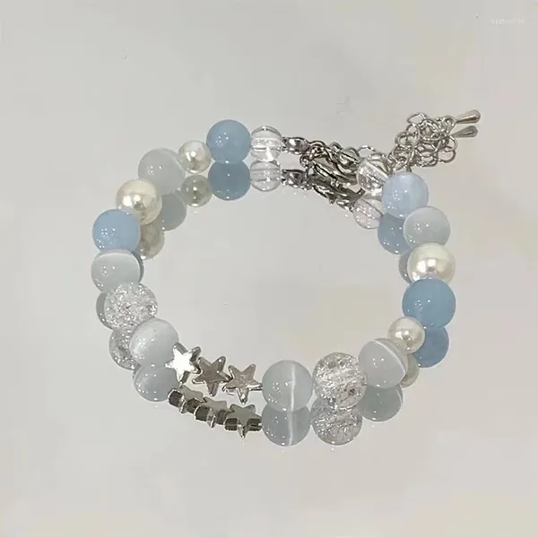 Braccialetti di perline perla per perle di perle perle per le donne estetico gradeva a sfera di vetro blu grade y2k.