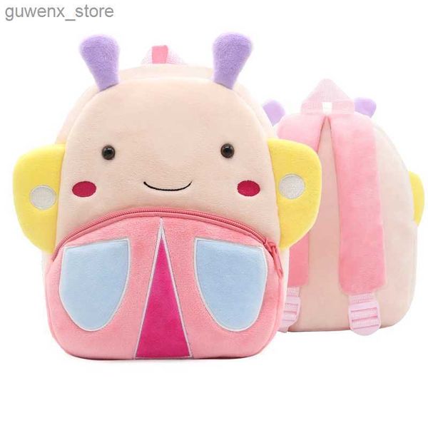 Mochilas da escola Backpack Backpack fofo rosa Butterfly Kids Plush Backpack Gindergarten School Bag Y240411