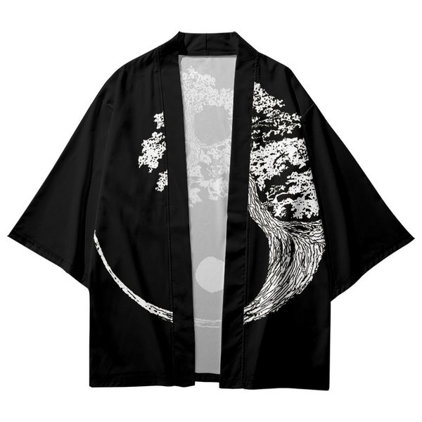 Tradicional chinês tai chi árvore impressão quimono homens japoneses praia yukata feminino cardigan cosplay samurai haori asia roupas