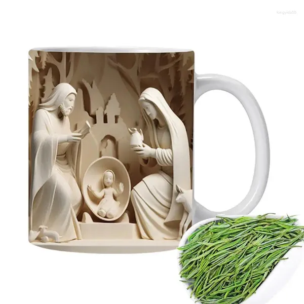 Canecas Cascas de café de Natal Cena de natividade Cerâmica 3D Copo de água de 11 onças de caneca elegante para chá