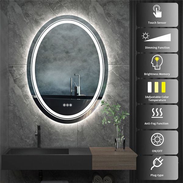 Luvodi Dual Beleuchtetes LED Oval Badezimmer Eitelkeitsspiegel Anti-Fog HD Home Hotel Make-up Spiegel