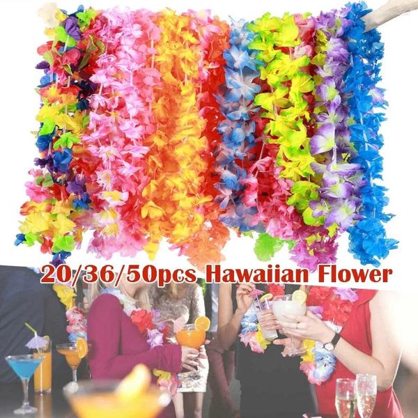 Flores decorativas 24/6 de 36/50pcs de festa havaiana guirlandas colorido colar de guirlanda colar de decoração de praia tropical adereços