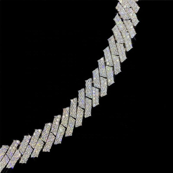 2024 Hip Hop Custom 14mm 2 Reihen vereisere VVS1 Moissanite Diamond Miami Cuban Link Chain