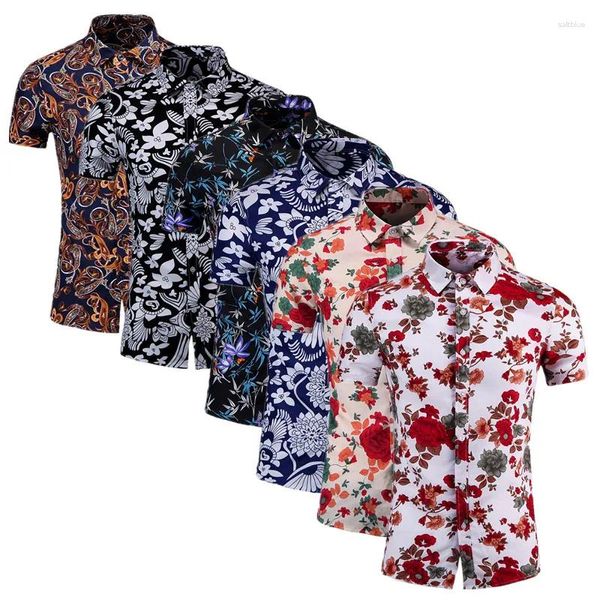 Camisas casuais masculinas 2024 Men Summer Summer Short Flor Grande Tamanho M-7xl Fashion Dance Party Bar KTV Leisure Shirt