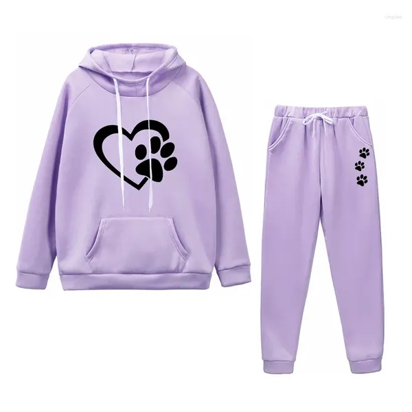 Pantaloni da donna a due pezzi da donna con cappuccio da donna set autunno Winte Cartoon stampata Spaccata Sport Sports Sportsuit Femme Running Hoodie e Jogger Set