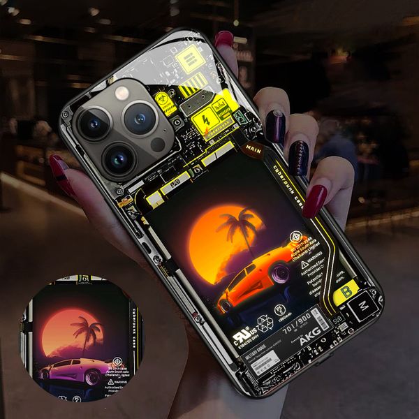 Case di telefoni cellulari luminosi intelligenti in stile cyberpunk nuove per iPhone 14 Plus 13 12 11 Pro Max Mini XS XR X Chiamata di illuminazione vocale lampeggia