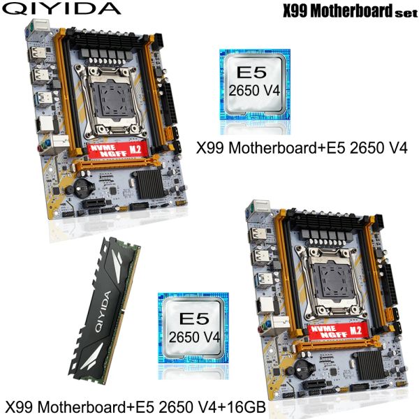 Placas -mãe qiyida x99 conjunto de placas -mãe LGA 20113 Kit Xeon E5 2650 V4 CPU Processador com 16 GB DDR4 ECC RAM MEMÓRIA SSD NVME M.2 MATX E5 D4