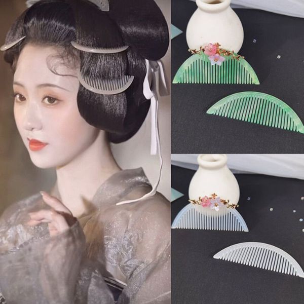 Chinesische Tang -Dynastie halb runde grün weißes Haar Kammhaarzubehör für Frauen Hanfu Haarnadel