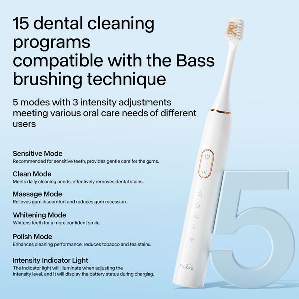 Escova de dentes elétrica sonic kiwibird 42000 tempo/min Ultrassonic eletrônico 6 Modo ipx8 impermeável recarregável 1 ano garantia de clareamento oral para dentes sensíveis