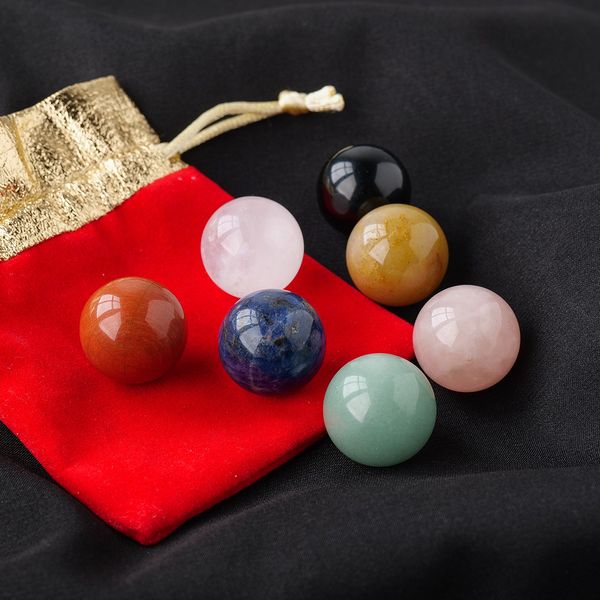 Pedras naturais 7 Cristal Sphere Ball Chakra Balancear Therapy Healing Chakra Spheres Stones Kit Diâmetro de 20 mm