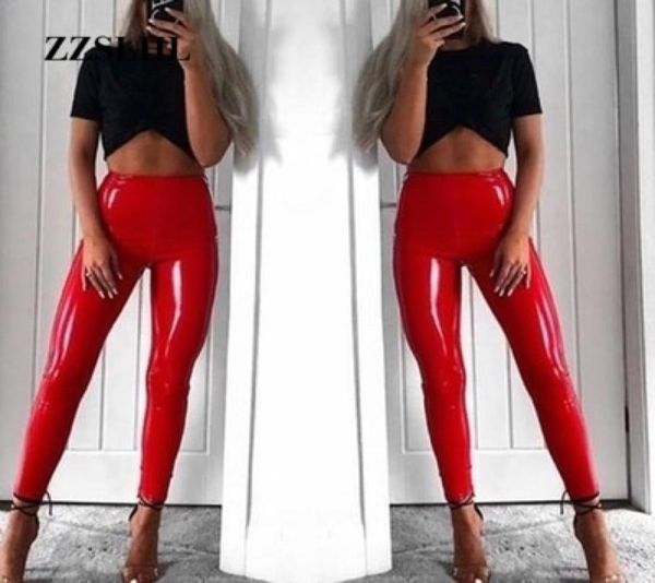 Autumn Winter Women Legging Skinny Pu Red Leth Lething Melgings Slim Faux Pants Fitness Pants Pantaloni a matita 9720134