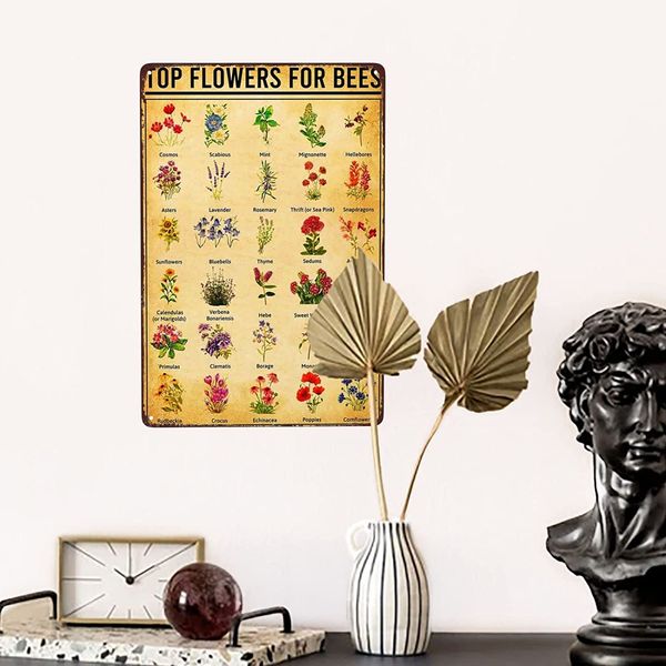 Top Blumen für Bienen Retro Metallzeichen Vintage Blumen Bienen Schilder Wanddekoration Lustige Karte Wissen Zinnschilder Schule Schule