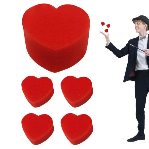 5pcs Magic Trick Sponge Heart Love Balls Street Magic Props Close-Up Magic Tool para o presente do dia dos namorados, presente de festa